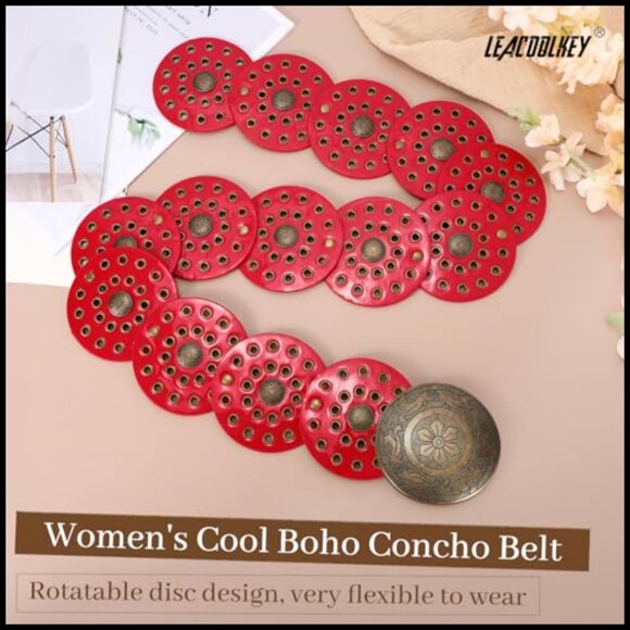 Western Boho Disc Belt Adjustable Vintage Concho Waist Belt for Dresses Jeans main image 5